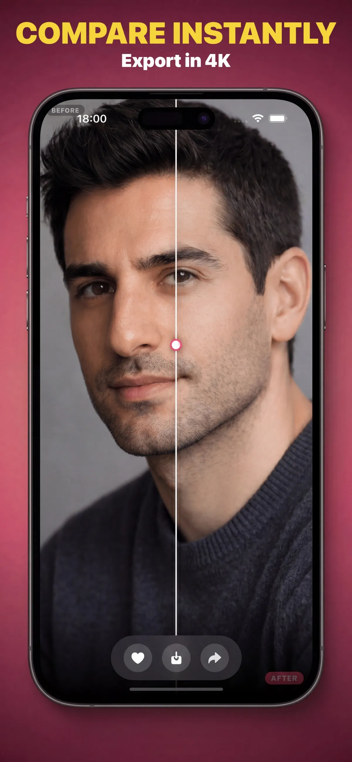 NoseLook generated result with the before-and-after comparison slider